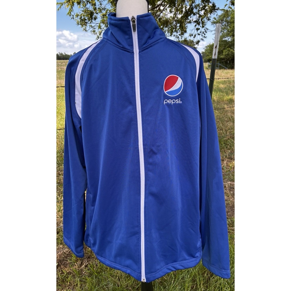 PEPSI Full Zip Track Jacket Size Large Logo Blue White Vintage